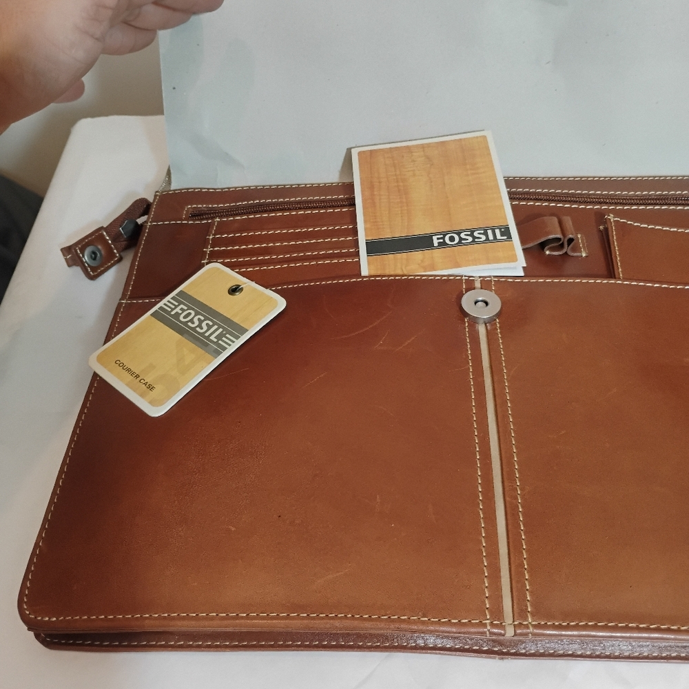 Fossil Courier Case Brown Portfolio Pouch Clutch Briefcase Storage Leather Displ - Picture 4 of 16